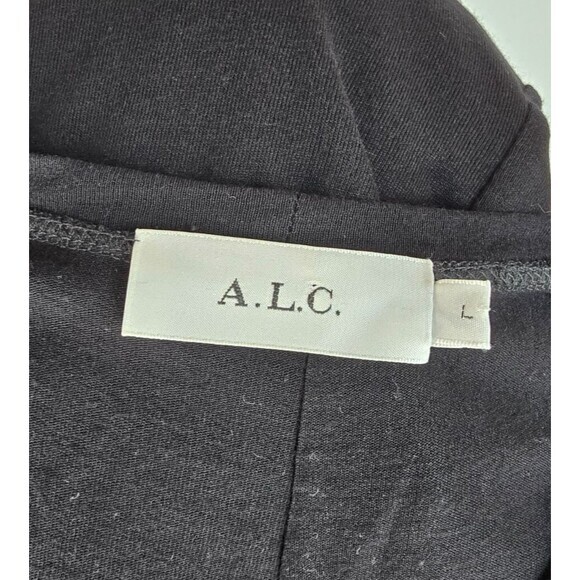 $495 A.L.C. Black Ruched Midi LARGE Curvy Knee Length Designer Shirt dress alc - Picture 7 of 10